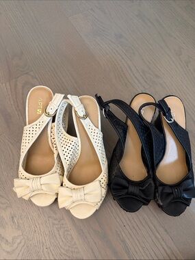 Apt. 9 Perforated Bow Slingback Peep-Toe Sandals in White and Black